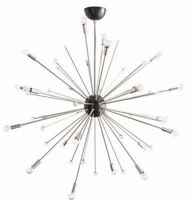 Inspired by a trip to Paris, this 24 light modern starburst design in polished nickel is the perfect choice if you want drama, lots of light and a mid-century look