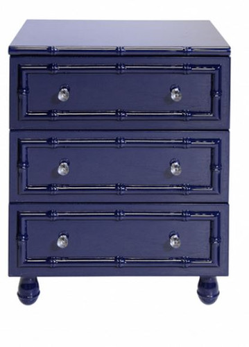 peyton three drawer navy lacquer nightstand by worlds away