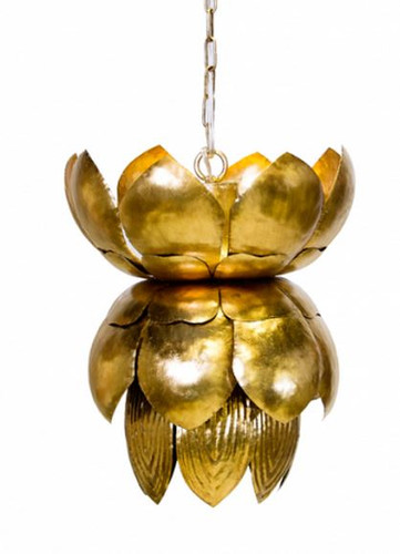 Gold leaf tin Blossom chandelier with leaves by Worlds Away.
