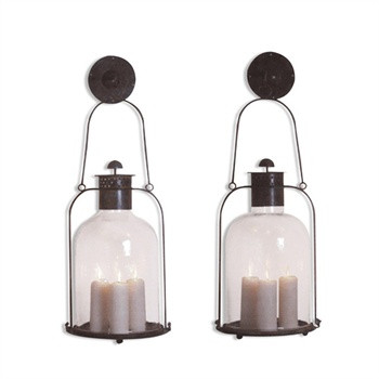 Over-sized Weather Oxidized brass Wall mounted Hurricane Lanterns,sold in pairs 52401