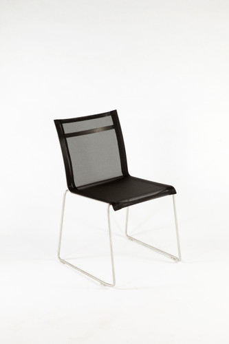 The Dynamic Side Chair is crafted with stainless steel legs in chrome finish. The back and seat of this chair is made of composite sling outdoor fabric for luxury comfort. This contemporary furniture piece is suitable for indoor and outdoor use.