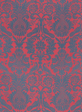 Anna Damask Fabric in Rouge / Prussian Blue