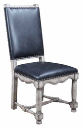 JACOBEAN SIDE CHAIR-BLACK LEATHER SEAT-RUSTIC GREY