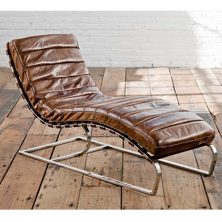 Regina Andrew Chaise Lounge Vintage Brown Leather Designer