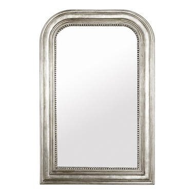 SILVER LEAF HAND CARVED CURVED TOP RECTANGULAR MIRROR. NON-ANTIQUED MIRROR INSERT.

27.5" W X 43" H X 2" D