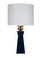 stunning navy blue lacquer designer accent table lamp with gold blossom top design from worlds away