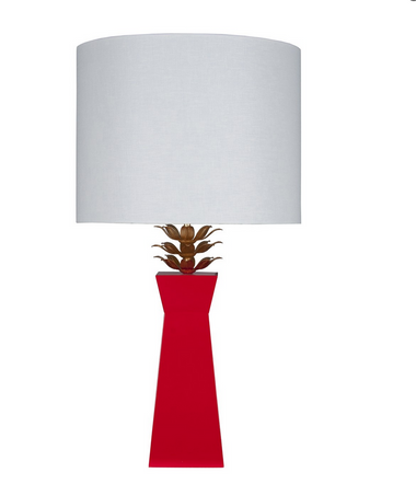 beautifully designed and bold red color accent lamp from worlds away with gold blsoom leaf accents