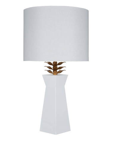 shiek white lacquer table lamp with gold blossom lea detail,transitional