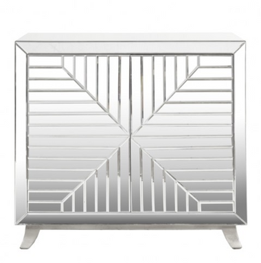 decostyle faceted mirror cabinet with silver leaf legs and base,by worlds away