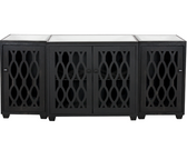 Large modern worlds-away media three piece cabinet in rubbed black finish,features a mirrored top