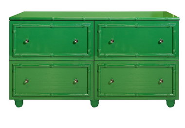 GREEN LACQUER 4 DRAWER DRESSER. DRAWERS ON GLIDES.