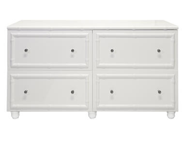 WHITE LACQUER BAMBOO 4 DRAWER DRESSER