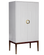 WHITE LACQUER 2 DOOR ARMOIRE WITH HARDWOOD BASE & BRASS HARDWARE