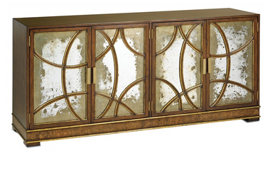 A stylish and functional credenza with curved wood accents on the mirrored door fronts, the South Houston Credenza is a dynamic piece with plenty of storage and exquisite detailing