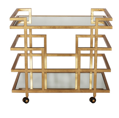 Worlds Away Ireland bar cart in gold with mirrored tops