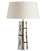 This cast aluminum column table lamp has a natural organic feel to it, which we contemporized by polishing the pitted surface and using a flattened euro taper shade made in sleek white microfiber and lined in white cotto