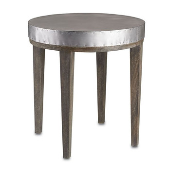 With a nod to industrial references, the Distressed Graphite base of the Wren Table is wrapped at the top in sheet metal with rivet details around the edge.