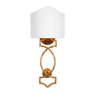 Clark gold wall sconce with white linen shade.