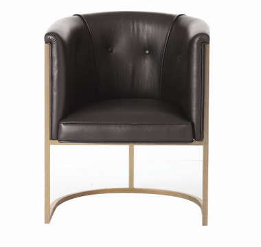Transitional styled box style top grain leather seat with low curved back is supported by antique brass finish frame and bars.