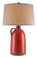 Baltik Red wrought iron table lamp with oatmeal shade by currey and company.