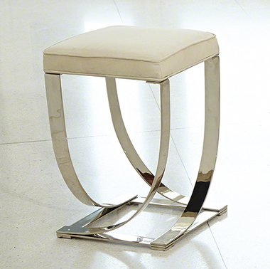 Mirrored metal unique stool with white seat