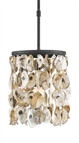 Strands of hand-selected oyster shells adorn the Blacksmith wrought iron frame of this versatile fixture, perfect for seaside homes as well as transitional settings that seek a hint of seaside inspiration.
