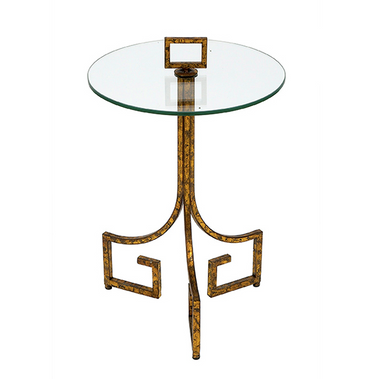 Verona glass topped accent table with antique gold finish
