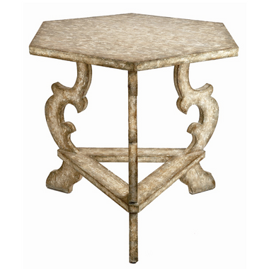Six sided french white finish table. Perfect for an entry way or as an oversize end table!