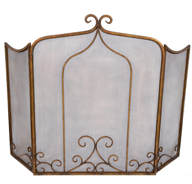 A simon scroll fireplace screen from Old World Design.