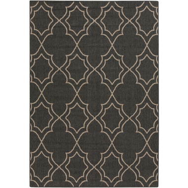 An outdoor rug with an elegant black alfresco design for your home.