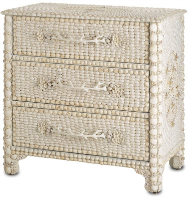 The Marchmont Chest of Drawers is an incredible orchestration of delicate natural shells, faux coral and wood. The intricate design and shell details used on this piece make it an exceptional and elegant choice.