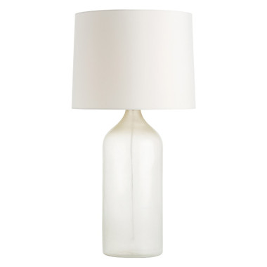 With a straightforward, simple profile, this tall frosted glass bottle lamp keeps the focus on its diffused color and soft vintage finish. We completed the look with a handmade drum shade with rolled edges in pewter colored microfiber.
33.5" tall 17" diameter