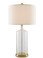 The Hazel Table Lamp has a bottle shaped body in marvelous Clear Bubbled Glass. The metal base is bright Brass and the Hazel is topped with a cozy Off White shade. A classic shape with a modern aesthetic, the Hazel is a tremendous choice.   31" tall with 16" diameter shade