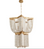 Height:	32"
Width/Dia.:	25"
Shipped Via:	Parcel
Safety Rating:	Dry
Weight:	26.2lb
Number of Bulbs:	3
Max. Wattage:	60W
Bulb Base:	Candelabra
Material:	Iron and Wood
Vintage charm makes its way to a tasteful and stylish light fixture. With a design-forward silhouette, strands of wood beads in a creamy finish add a fun detail enhancement to a beautifully designed base. This three-light tinted gold leaf iron and wood pendant delivers an extra special artistic feel.