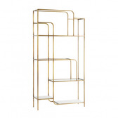 A study in geometrics, our Weaver Etagere possesses classic style in modern form. The multi-tiered unit features white marble and clear glass shelves that contemporizes the antique brass finish of its stately iron frame.The open construction creates an airy effect and works to showcase your prized possessions in full form. 
81.5
42.13