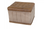 TUFTED LEATHER TOP STOWAWAY STOOL
TEA-STAINED CANVAS and BUFFALO LEATHER
L: 22.50 inches
 W: 18.50 inches
 H: 16.50 inches