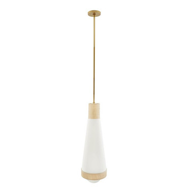 CLEAN AND CONTEMPORARY, THE SHREVEPORT PENDANT IS A TEXTURE-RICH ADDITION TO A MINIMALIST INTERIOR. THE ELONGATED, TEARDROP PENDANT IS COMPOSED OF CRISP WHITE LINEN, BANDED TOP AND BOTTOM IN NATURAL RAFFIA. THE PIECE IS FINISHED WITH A CANOPY AND PIPES IN ANTIQUE BRASS STEEL. FINISH WILL VARY. DAMP-RATED, ALTHOUGH LIMITED COVERED OUTDOOR AREAS MAY AFFECT FINISH.