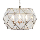 3' MATCHING CHAIN INCLUDED

ADDITIONAL CHAIN MAY BE PURCHASED UPON REQUEST.

Diameter:24"

 
The distinctive shape of our Rozz pendant is defined by tinned-edge glass facets that sparkle and reflect the light creating a bold, eye-catching graphic statement. Stunning day or night, Rozz looks great hung solo in an entry way or paired together above your favorite Worlds Away console. 

 USES THREE 40 WATT CANDELABRA BULBS
Width:24.00"
Height:14.00"
Depth:24.00"