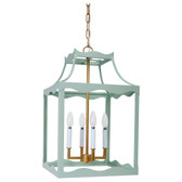 HAZLE LIGHT BLUE-GREEN AND GOLD METAL LANTERN
