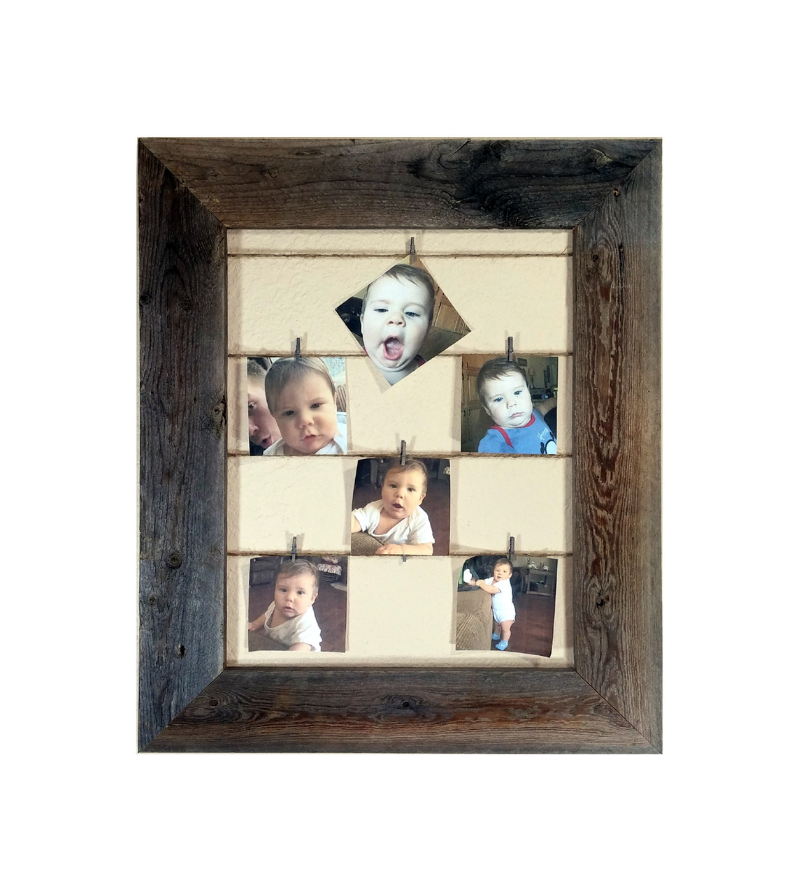 12 Clothes Pins Included Reclaimed Rustic Barn Wood Twine Collage Photo Frame 