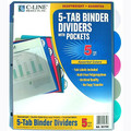 Color Plastic Dividers with Pockets Color Tabs with Write-On Labels - 5 Tabs