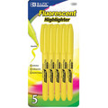 Fluorescent Highlighters Pen-Style 5/pk - Yellow BAZIC