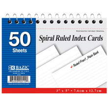 Spiral white index cards 3x5 50/pk