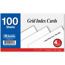 Grid white index cards 3x5 100/pk