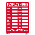 Business Hours Sign 9" x 12" 