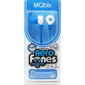 Talking Aerofones Earbuds Flat Cord with 3 Tip Sizes + Mic Blue/White
