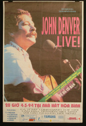 Has folds otherwise fine.
I obtained this poster in 1994 a few nights before this concert
From a man who was plastering them on the side of buildings in Saigon.
I was riding a motorcycle at the time and had no where to store it.
So I folded it up and stuffed in my backpack
At the time this was milestone event.
John Denver was the first major musician to perform in Vietnam in decades.
This is a rare poster.
Possible the only one out there.

