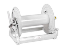 Hannay Manual Rewind Watering Reel 1826-17-18LT with crank handle on left side. Perfect for high flow watering, drenching, and high height tree spraying applications.