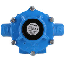 Hypro 8-roller pump with cast iron housing and rotor, Viton seals, and Super Rollers.