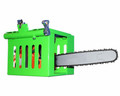 Heavy-duty cage rack secures a chainsaw firmly in an open or enclosed trailer.